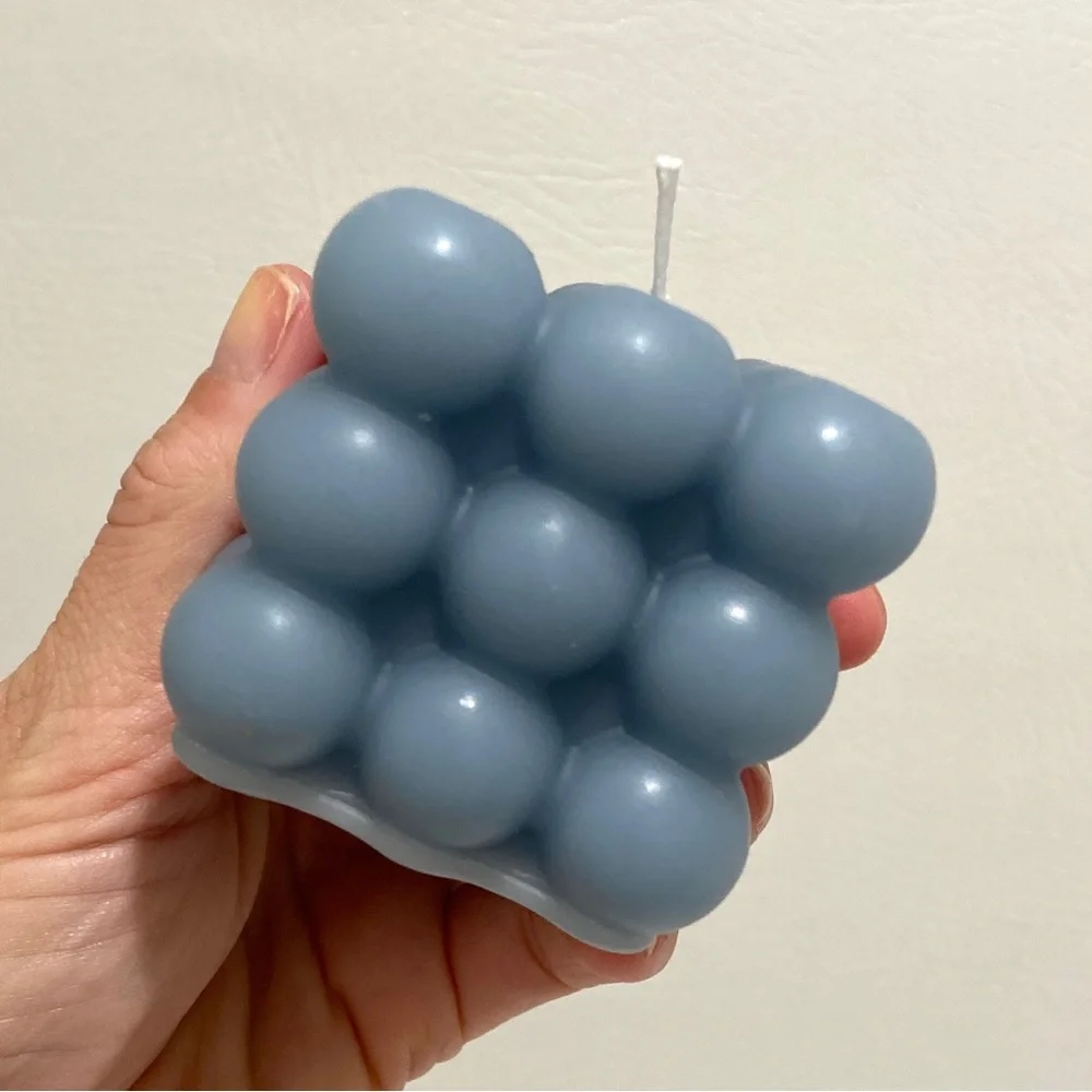 Handmade Hand Poured Bubble Cube Candle Blue, set 2 - Picture 2 of 5